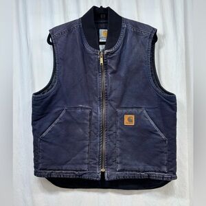 Vintage Carhartt Vest Mens Size Large V52 MDT Navy Blue Faded Zip Up RARE
